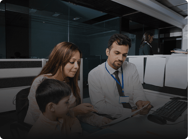 Child observing office work discussion